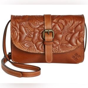 Patricia Nash- Torri Leather Flap Crossbody Burnished Tooled Bag Brass Fixture